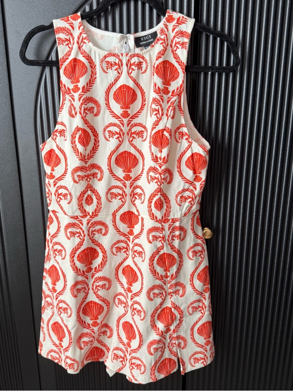 VICI White and Coral Shell-Print Sleeveless Mini Dress - Picture 4 of 14